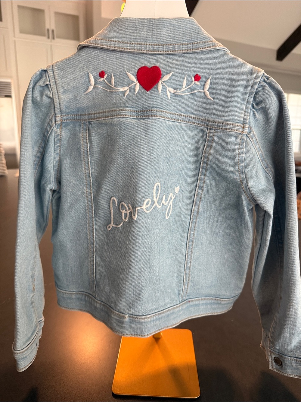 Janie and Jack Girls 3-4 Embroidered Lovely Heart Denim Jacket